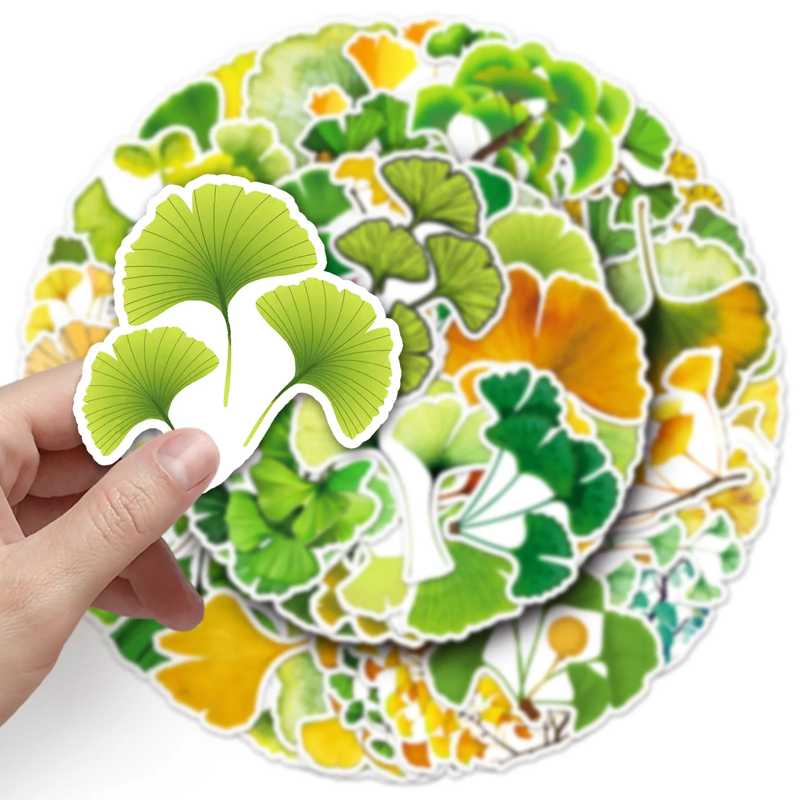 50 個イチョウの葉落書きステッカー小さな新鮮な緑の秋の葉デカールラップトップ電話ギター冷蔵庫クラシック子供のおもちゃ