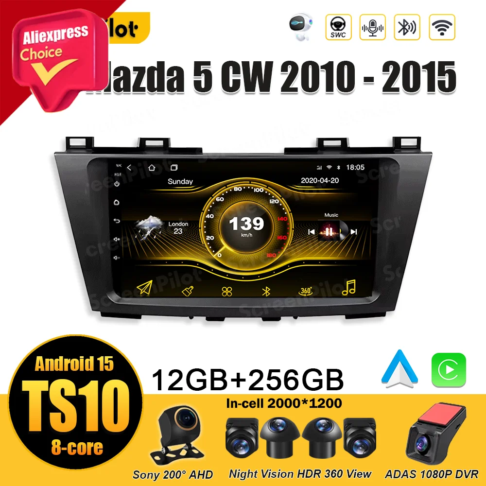 For Mazda 5 CW 2010 - 2013 2014 2015 Android 15 Car Radio Multimedia Video Player Android Auto GPS Navigation Bluetooth 5G