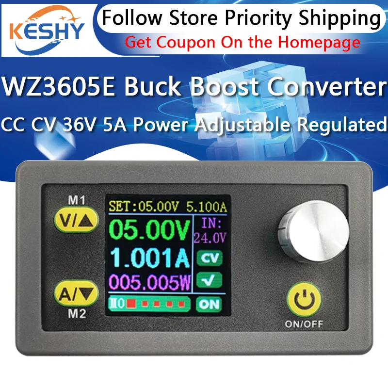 WZ3605E DC DC Buck Boost Converter CC CV 36V 5A Power Module Adjustable Regulated laboratory power supply Voltmeter ammeter