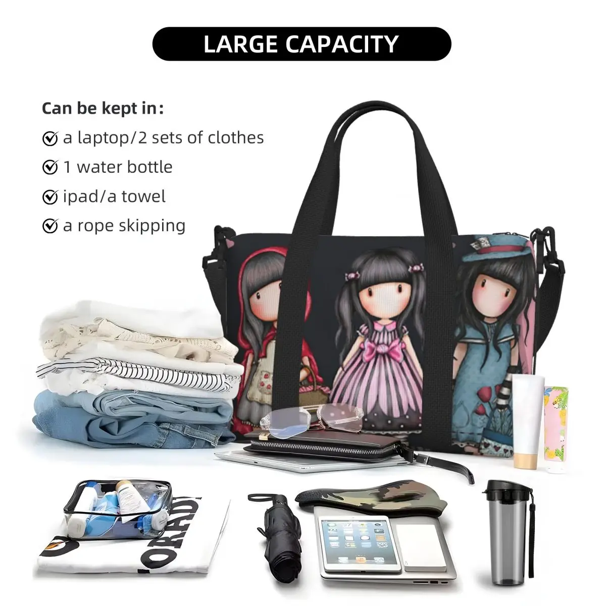 Custom Santoro Gorjuss Beach กระเป๋าเดินทางขนาดใหญ่ความจุ Tote กระเป๋าสําหรับยิมโยคะผู้หญิงช้อปปิ้ง Duffle กระเป๋าสะพาย