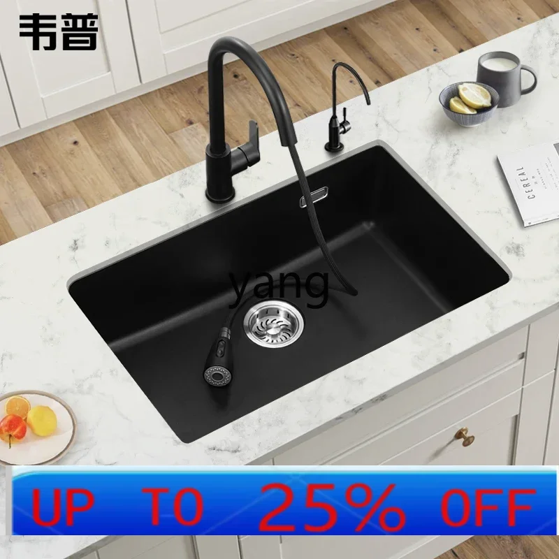 

yjq kitchen black quartz stone large sink vegetable basin kitchen counter up and down sink