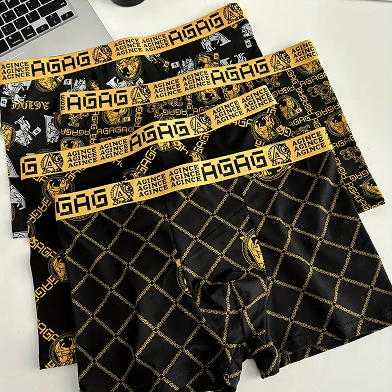 8 قطع من الملابس الداخلية الرجالية الفاخرة ذات الزاوية المسطحة المطبوعة على شكل سلسلة فارس - مجموعة ملابس داخلية مريحة وقابلة للتنفس وسريعة الجفاف #2