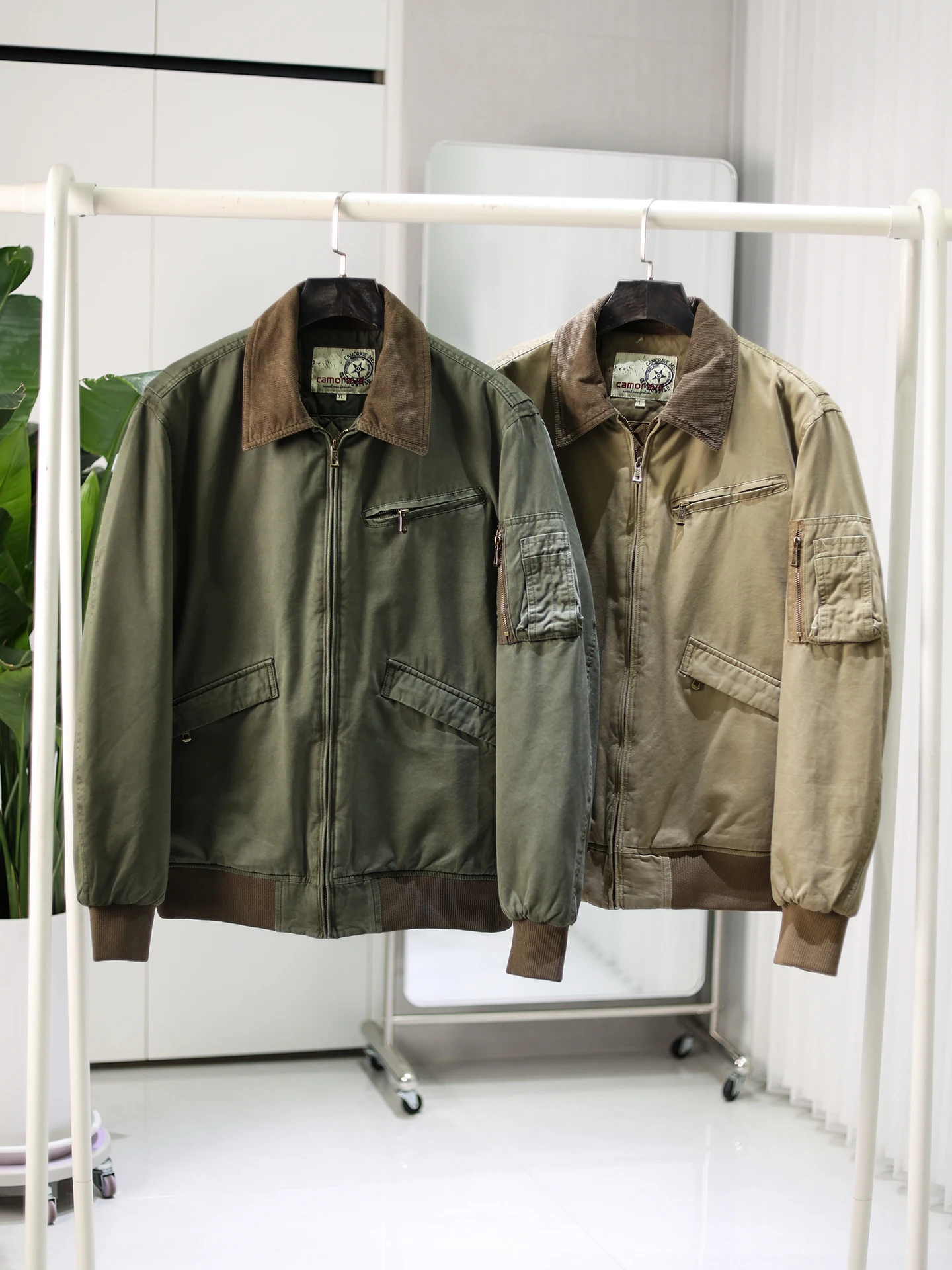 

Thiened Cotton Work Jaet Men's Autumn Winter Warm Windproof Stand Collar Waed Denim Jaet Retro Sle Long Sve Zipper