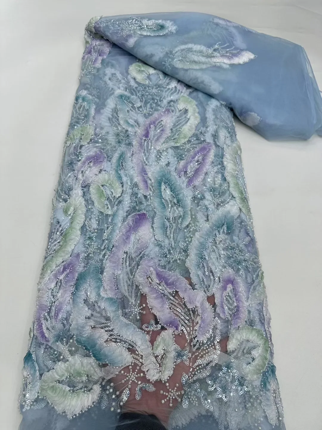 Luxury Black African French Tulle Lace Fabric 2025 High Quality Beaded Nigerian Sequins Lace Fabric for Wedding Dress Sewing