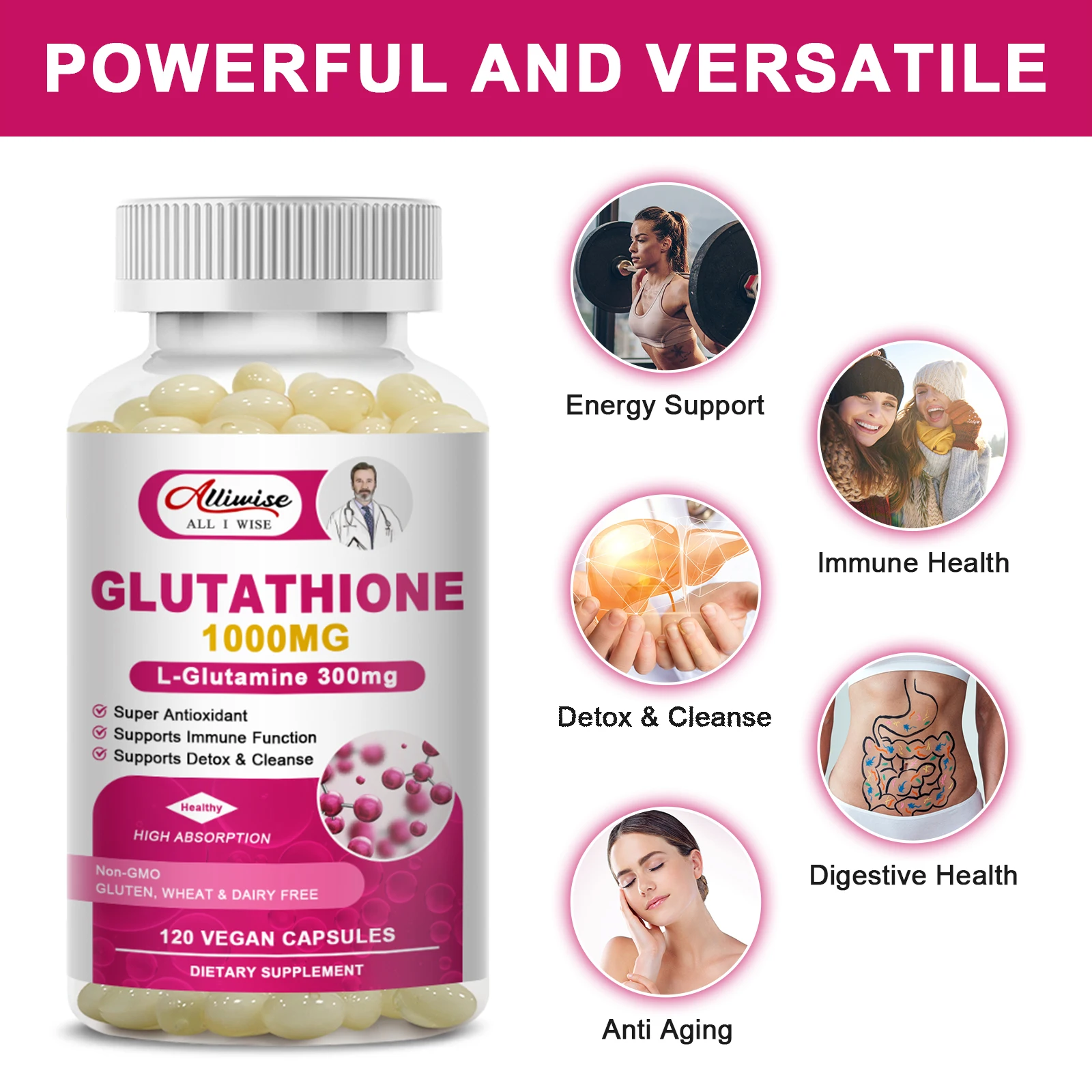 Alliwise Glutathione Supplement Liver Detox & Milk Thistle Lipoic Acid  Liver Detox Cleanse Immune Glutathione Skin Care