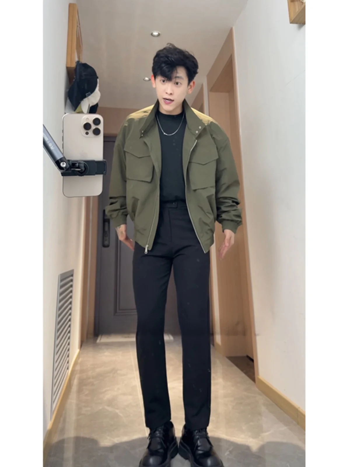 

Spring New Chinese Sle Stand Collar Workwear Jaet Men's Haome Cleanfit Lightweight Cavalry Fce Jaet Outerwear