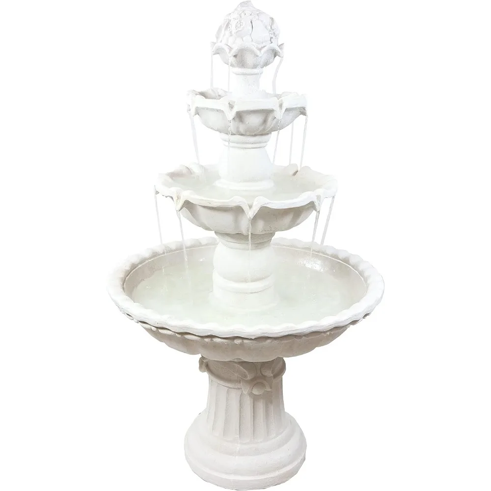 52-Inch H 3-Tier Outdoor Water Fountain with Fruit Top - Large Waterfall Feature for The Garden or Backyard - White