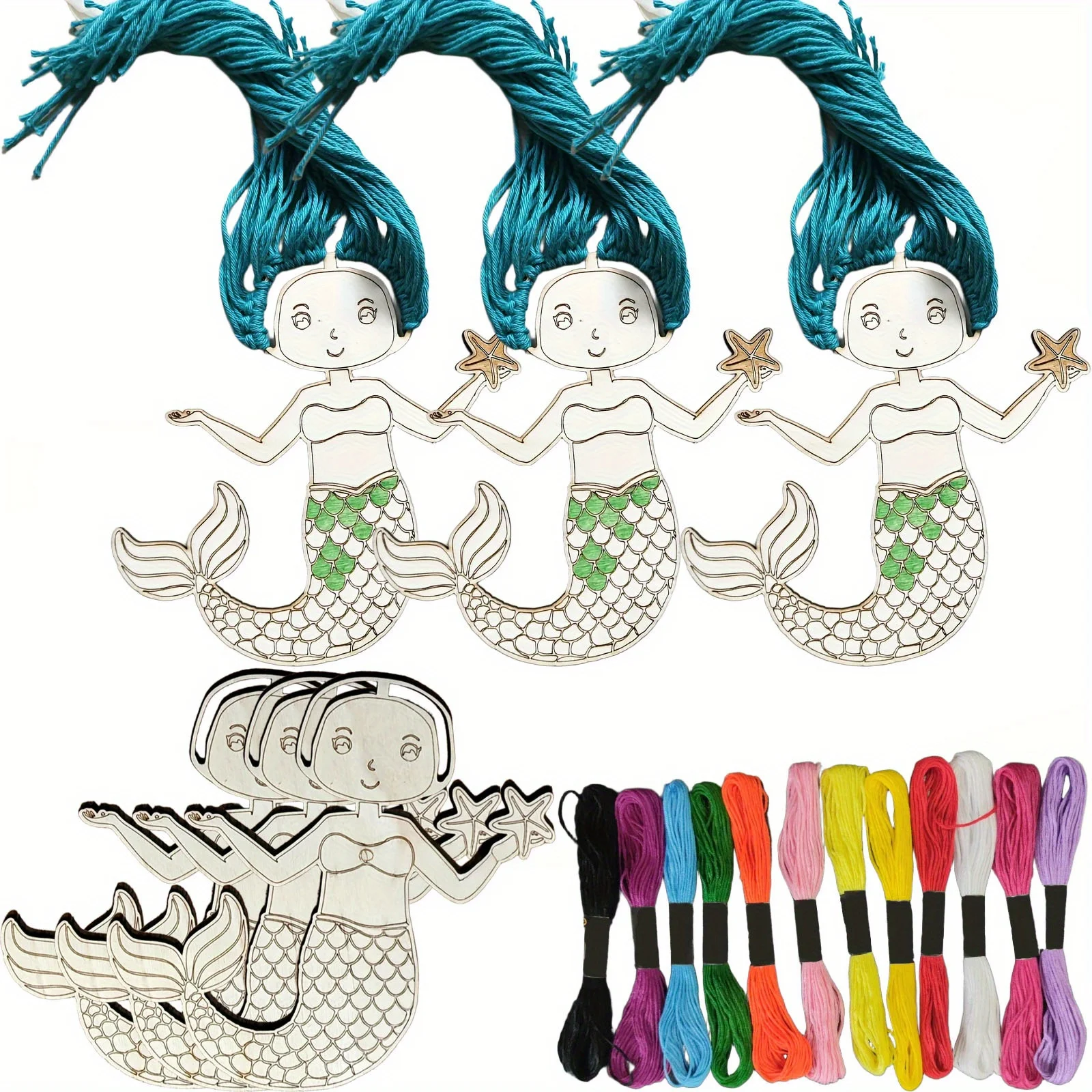 12 قطعة/المجموعة حورية البحر خشبية معلقة الحرف DIY اللوحة الهدايا حورية البحر إلى عقدة ، فكرة لعيد ميلاد DIY تلوين مجموعة زخرفة العرض