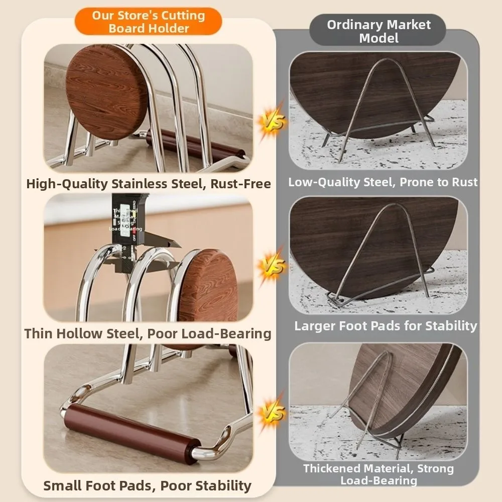 Stable Cutting Board Holder Space-saving Rustproof Kitchen Storage Rack Heavy-Duty Multi-Functional Pot Lid Organizer Household