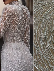 High End Unique Heavy Rich Pearls Beads Off White Wedding Gown Dress Lace Fabric Sell By 1 Yard