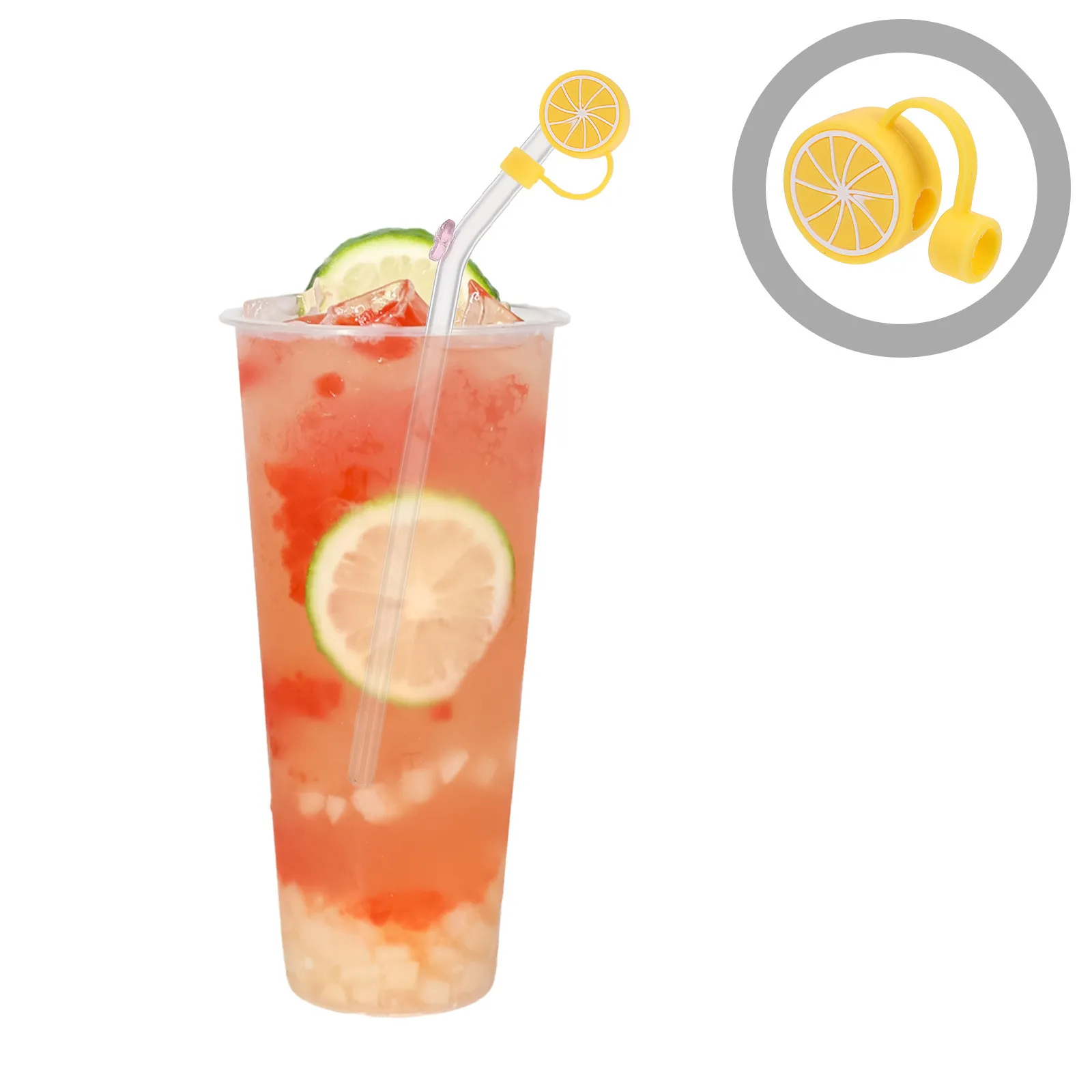 12Pcs Lemon Straw Cap Reusable PVC Dust Proof Straw Topper Covers Cute Fruit Design Plugs Protectors for Tumblers Party Summer