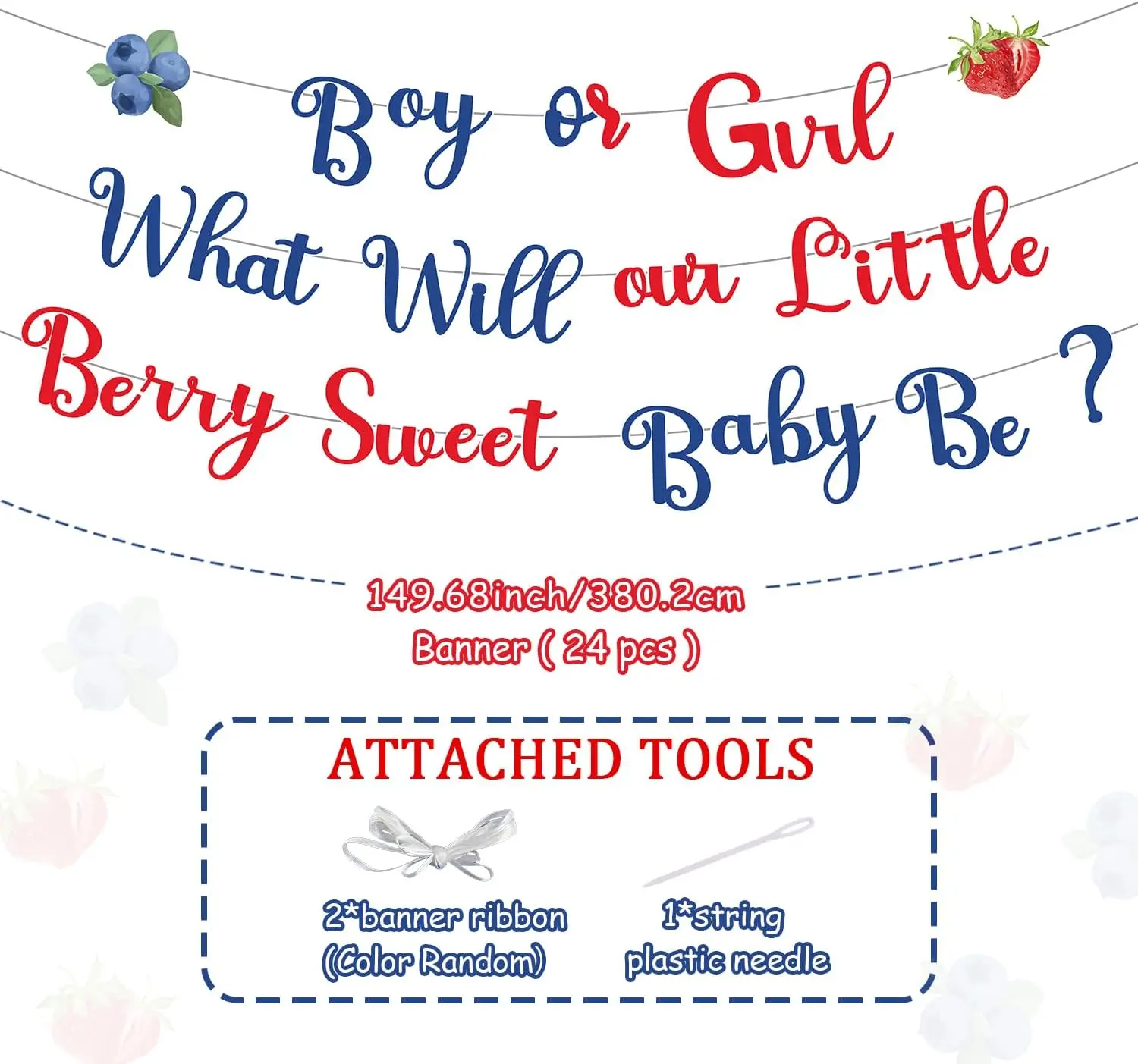 Kreat4joy Berry Banner Boy or Girl What Will Our Sweet Baby Be Backdrop Strawberry Blueberry Newborn Gender Reveal Party Decor