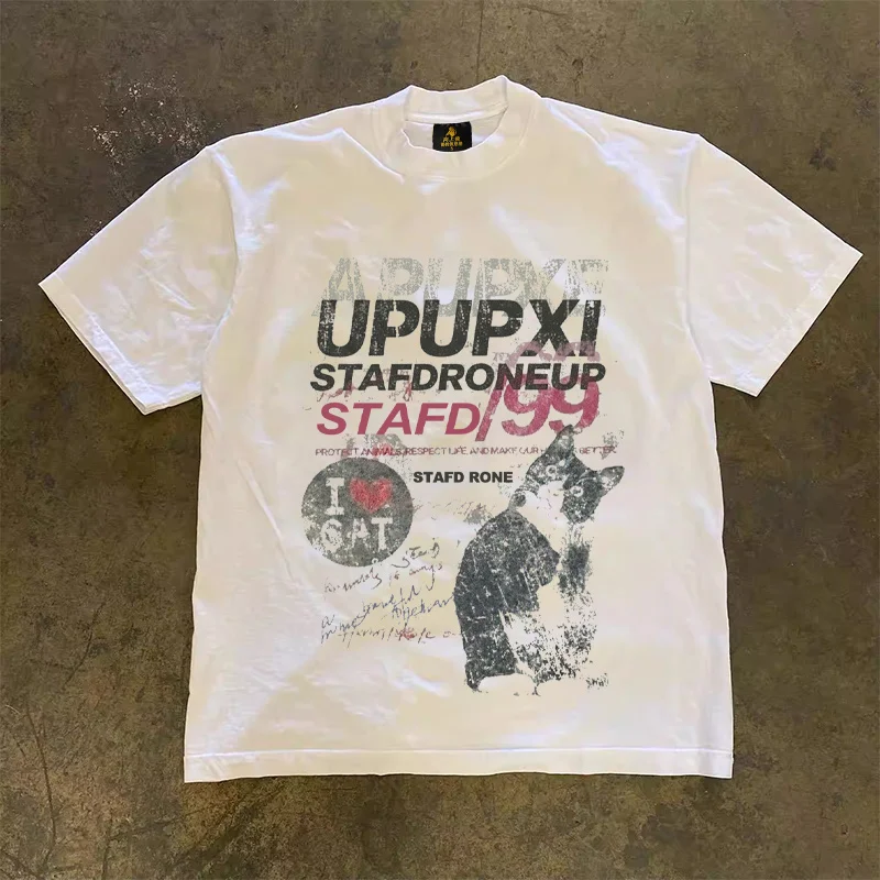Loose Fit Cotton T-Shirt Unisex Short Sleeve Double Thread UPUPXIA Hero Print Sweat Absorbent round Neck Casual Summer Top