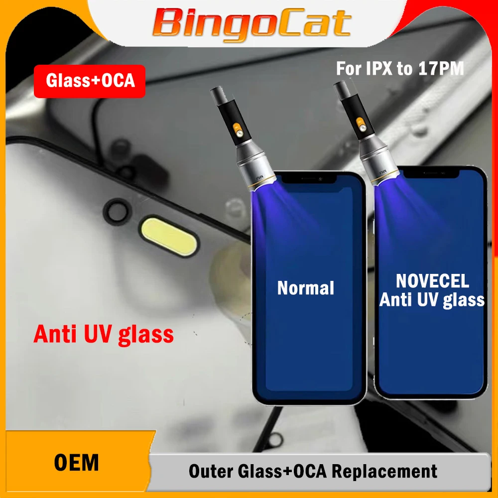 

5pc Novecel Anti-UV Glass with TMS OCA 16P 16PM 15P 15PM After Replacing it Appears Identical to Original Under UV Light