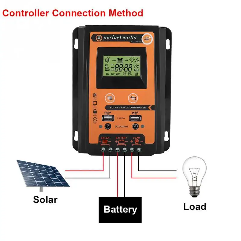 30A/50A/70A 12V 24V Auto Solar Charge Controller PWM with LCD  Solar Cell Panel Regulator PV Home