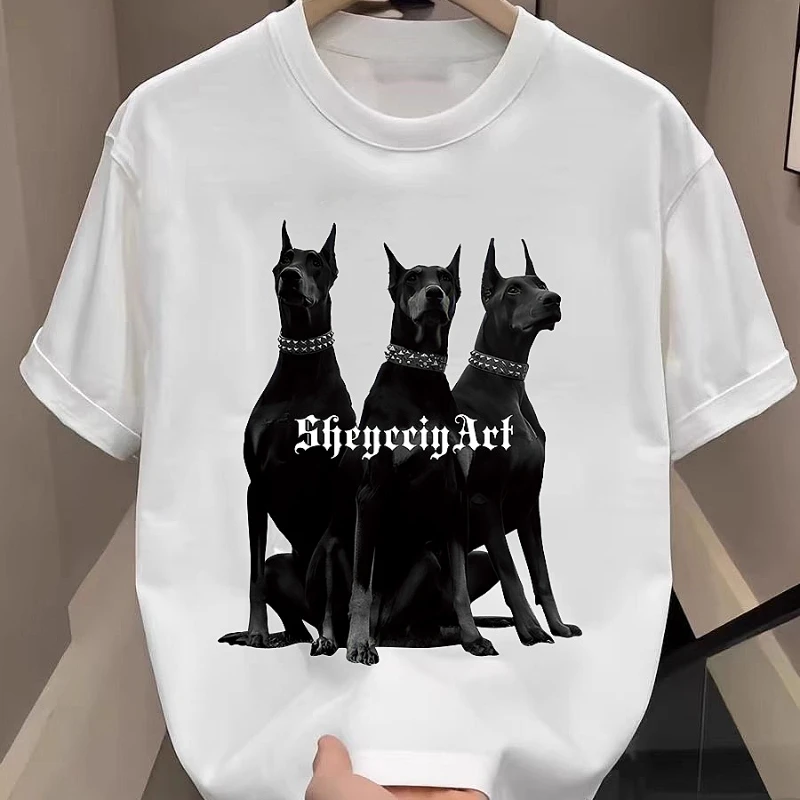 

Футболка с принтом American High Street Doberman | Тяжелая хлопковая футболка в стиле хип-хоп | Уличный топ унисекс