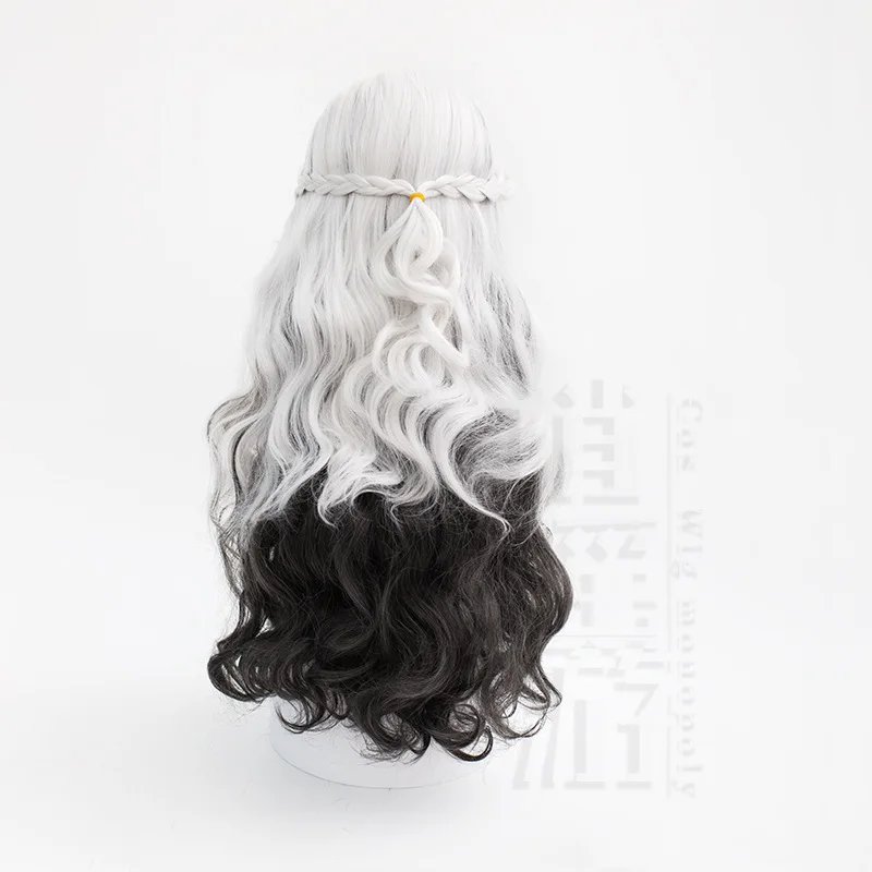 Psicólogo Ada Mesmer Cosplay peluca Identity V 70CM negro blanco pelo sintético resistente al calor pelucas de Cosplay de Halloween + gorro de peluca