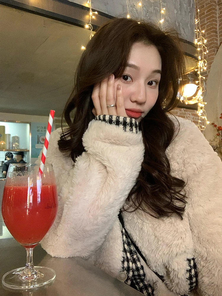 

Women's Bubble Jaet ort Cotton Lined Loose Fit Slimming Plaid Design Casual Outerwear Sli Commute Windbreaker