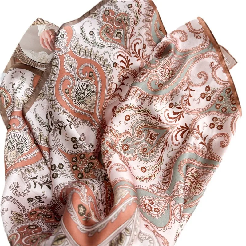 New 100% Natural Mulberry Silk Square Scarf 88x88cm for Women Watercolor Floral Print Luxury Hair Scarf Bandana Hijab shawl Wrap view 5