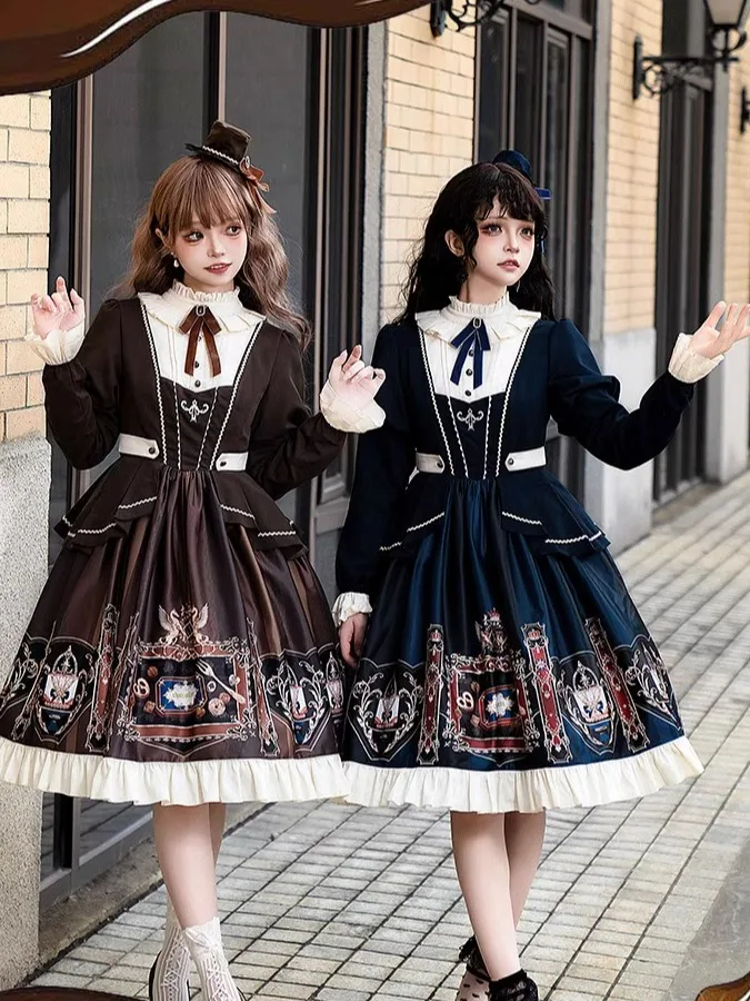 College Style Autumn Winter Retro Lolita Long Sleeve Dress