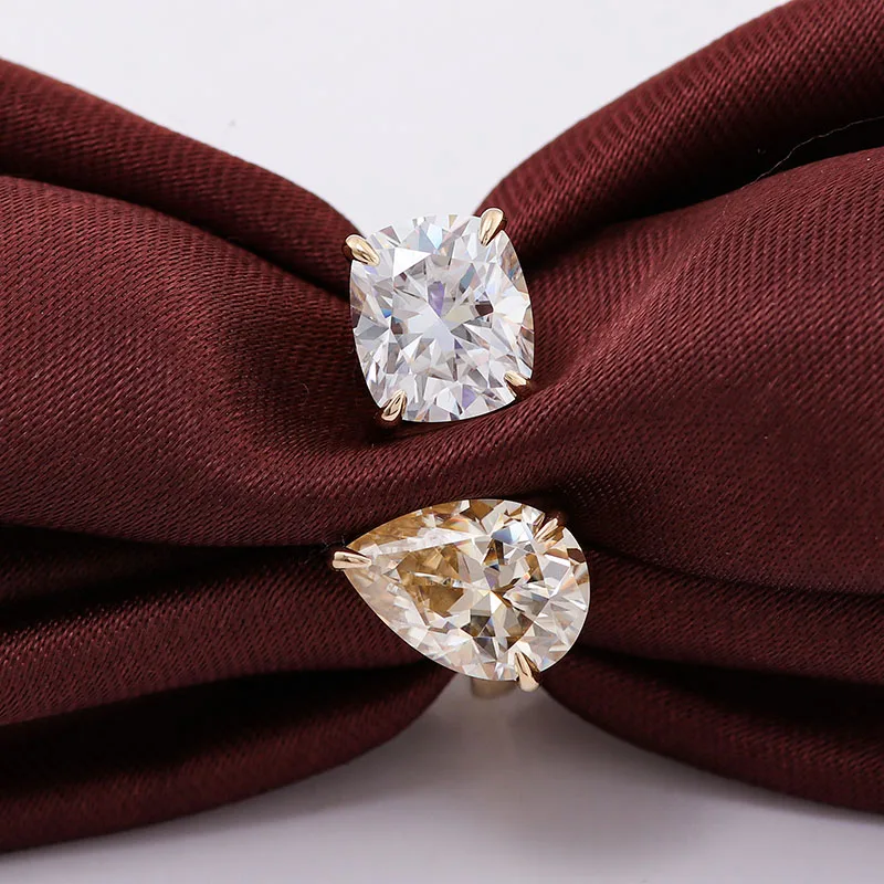 Provence 10K/14K/18K Moissanite Toi Et Moi Rings for Women Champagne Gold Pear Cut 2.5 CT Promise Rings Women's Statement Ring