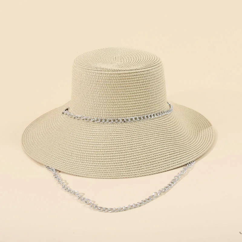 Unisex Summer Oversize eave For Women's Straw Hat Chain Design Large Brim Lampshade Sun Hat Sunshade Sunblock Beach Hats