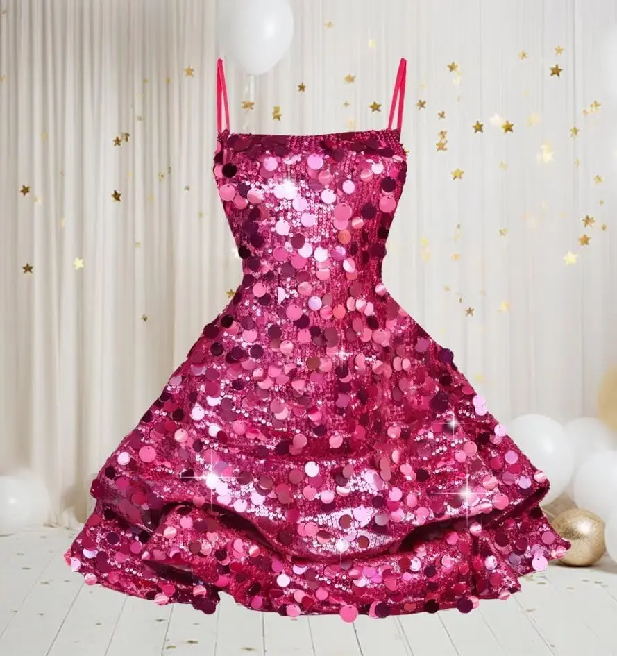 فستان قصير مزين بالترتر لحفلات العودة للوطن للمراهقين بدون أكمام لامع للحفلات الراقصة الحلوة 16 فساتين التخرج فستان قصير للحفلات المسائية #3