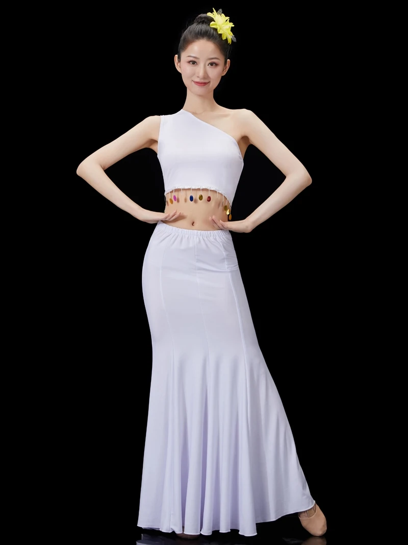 Peacock Dance Fish Tail Performance Costumes Hmong Art Test Dance Practice Traditional Minority Peacock Belly Dance Costume