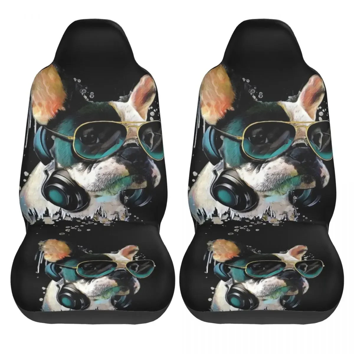 Pitbull In Cap And Headphones Car Seat Cover Custom Printing Universal Front Protector Accessories Cushion Set