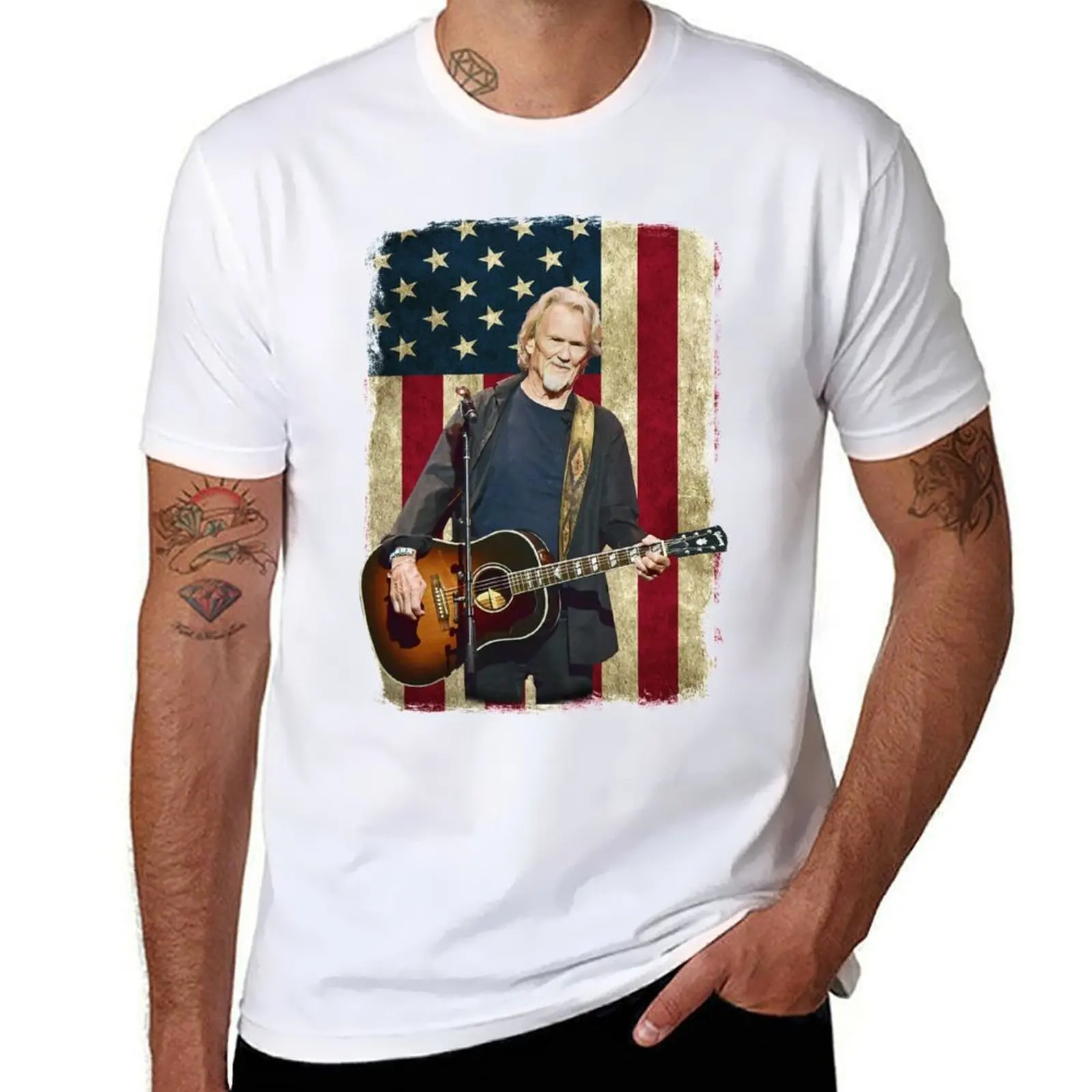 

Vintage American Flag Kris tofferson Legend T-Shirt Work Short Sleeve Cotton Top