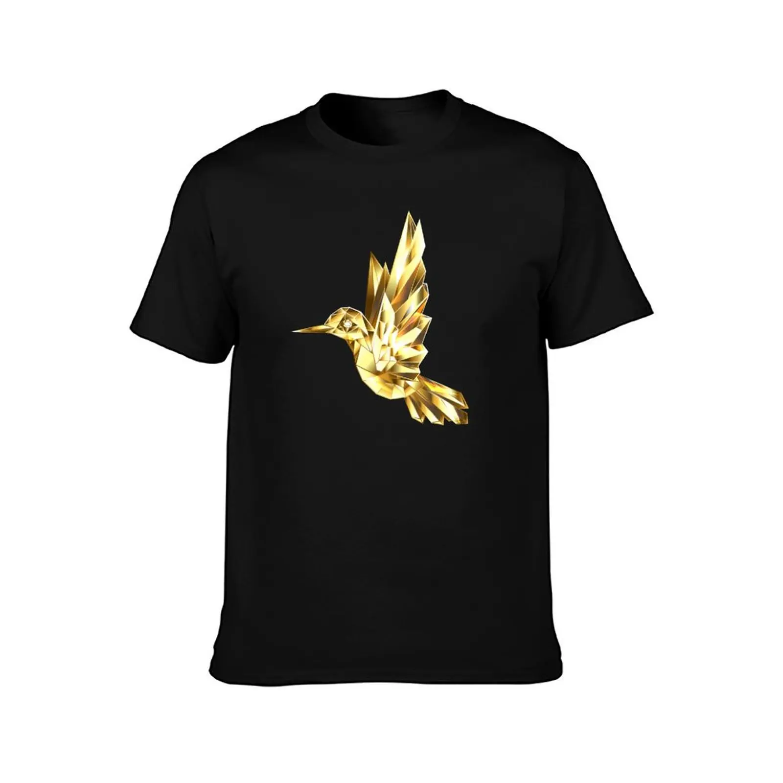 Gold Polygonal Hummingbird T-Shirt Dry Fit Running Short Sleeve Top T-Shirt