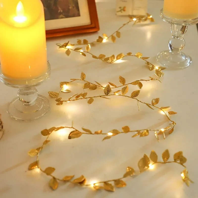 5M 10M LED Lights String Silver Golden Tiny Leaves Fairy Garland Light Lamp Christmas Wedding Party Holiday Lighting Wreath