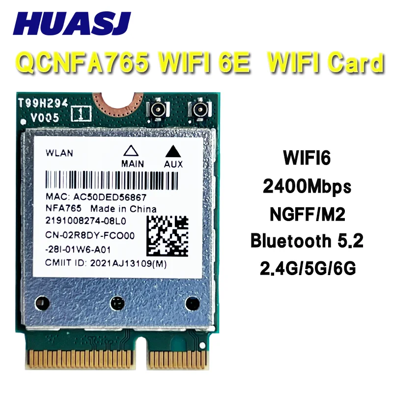 

QCNFA765 M2 Key E Wi-Fi 6 BT 5,2 M. Модуль NGFF Wi-Fi NFA765A 802.11ac/Ax 2,4G/5G/6G 2400 Мбит/с NFA765 WiFi6