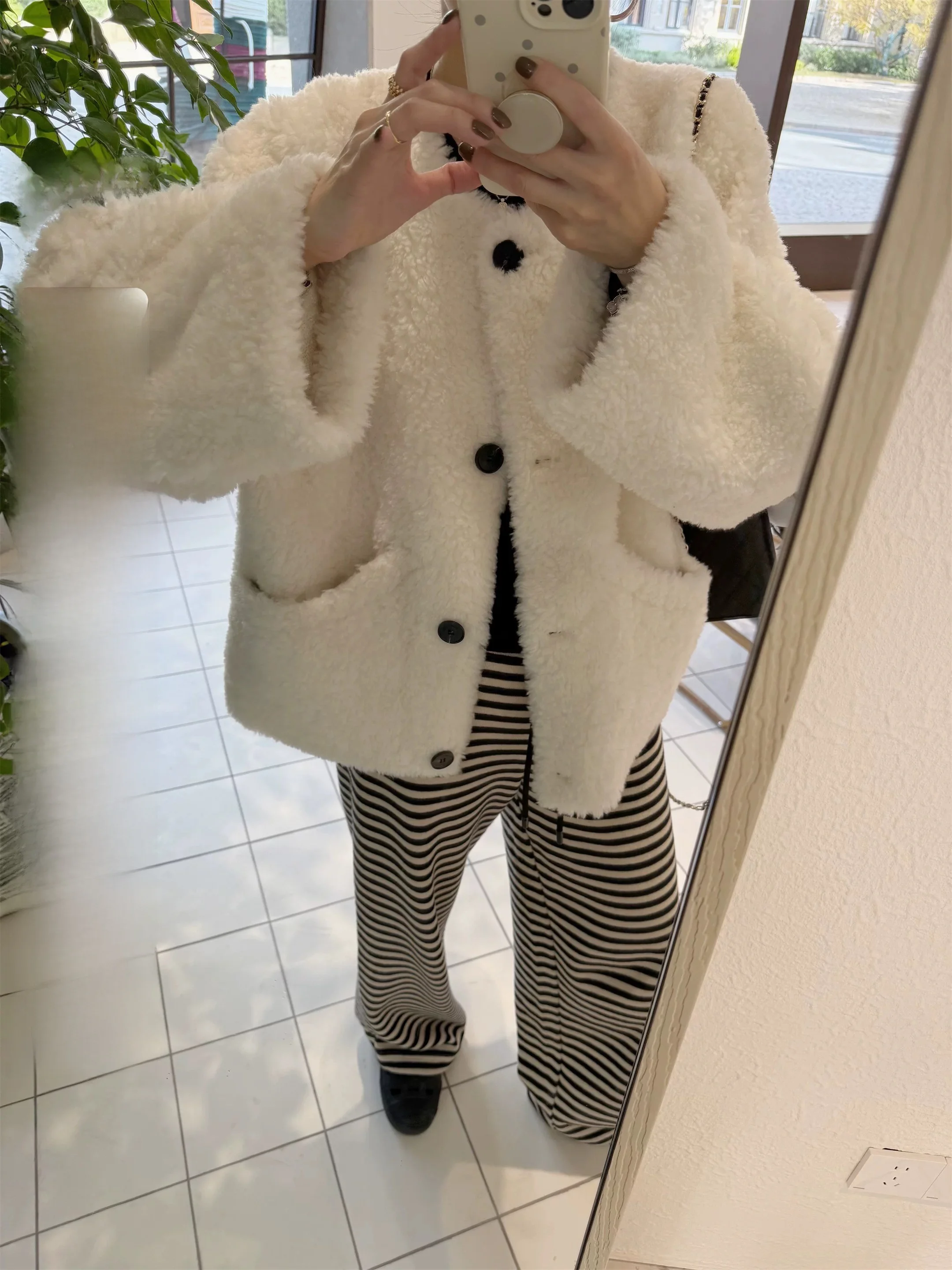 

Elielim Women's Suede Wool Jaet Fluffy Lamb Fur Top Inteated Outerwear Casual Sle Warmth Guaranteed ort Coat