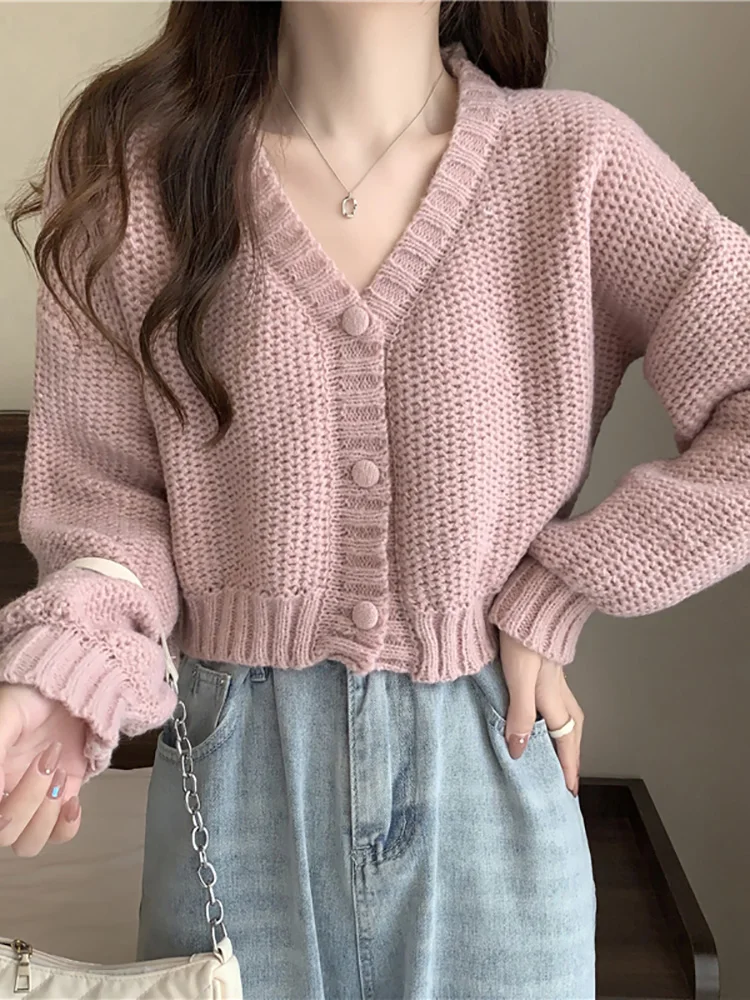 ITOOLIN Women Sweater Cardigan V-Neck Button Up Casual Knit Sweater Coat Sweet Cardigan Coat For Women 2023 Autumn Winter