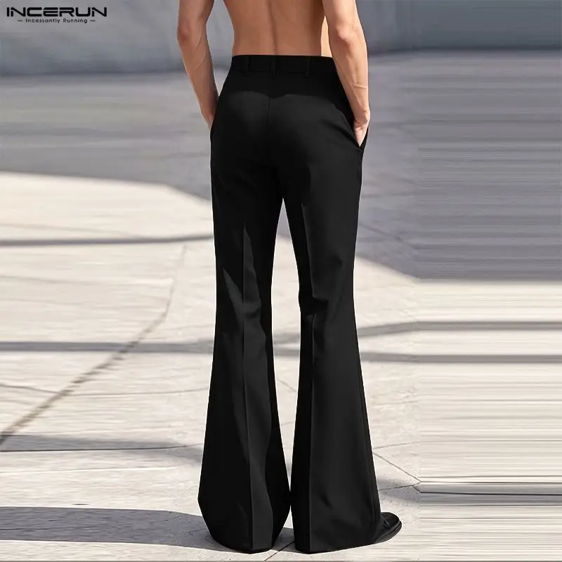 INCERUN Men's Pants Solid Color Button Joggers Loose High Waist Flare Pants For Man Streetwear Elegant Casual Pants Pantalones