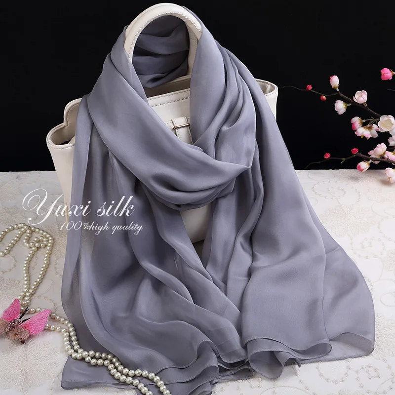 

High Quality Smoky Gray Solid Color Summer Silk Long Scarf Shawl Women's Spring, Autumn and Winter