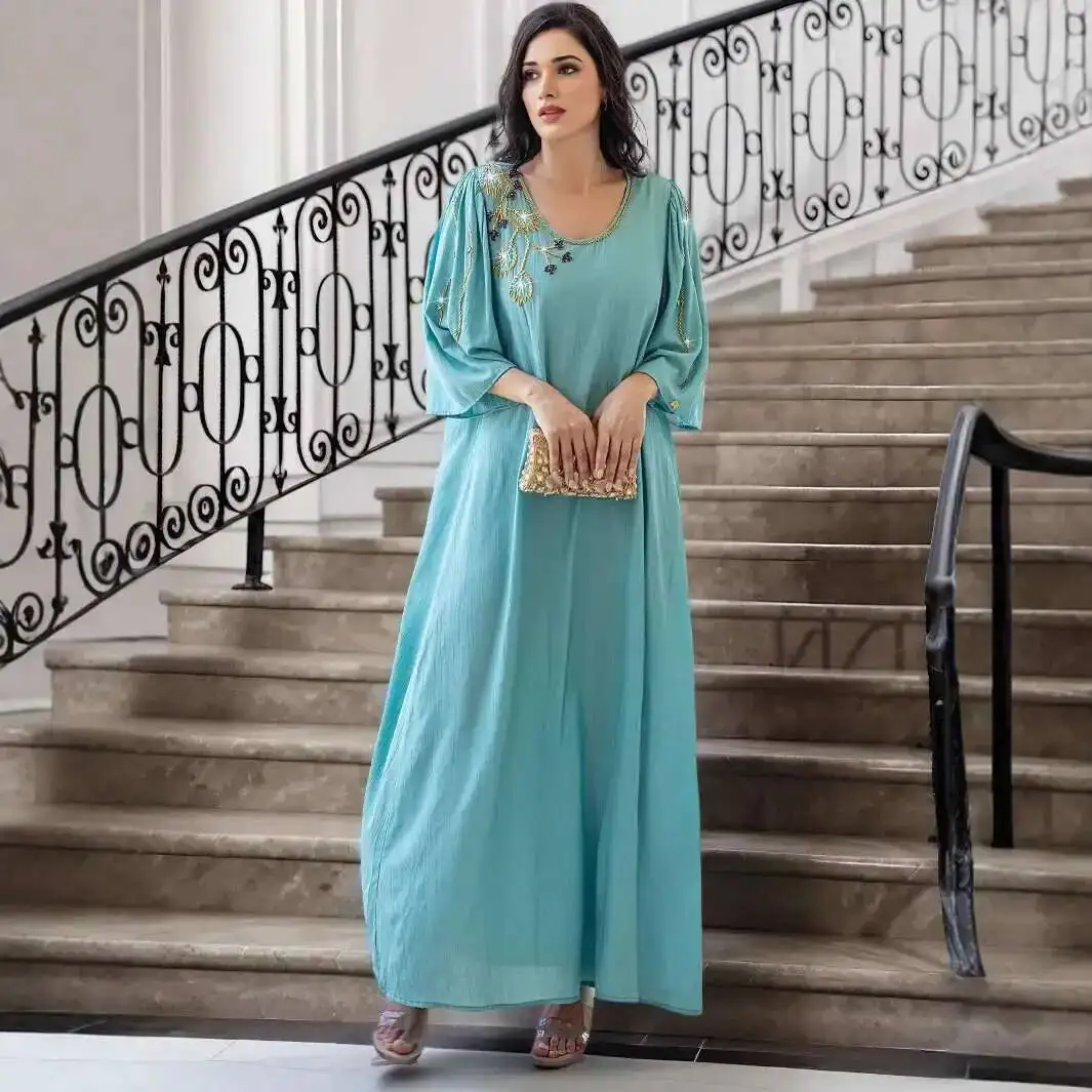 

Ba5079 Dubai Three-quarter Bell Sleeve Women's Dress New Long Robe Long Dress Robe Abaya Ramadan Dubai Luxury Islam Elegant