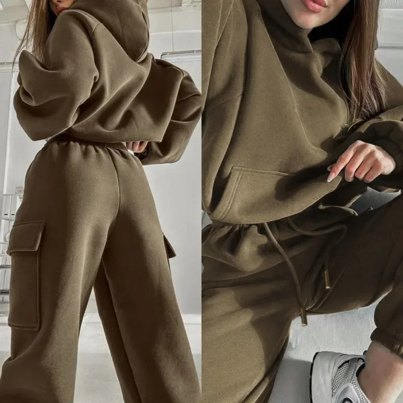 

Korean Women Fashion Tracksuit Solid Color Sportswear 2 Pieces Hooded Sweatshirt Sets Oversized Pullover Shirts +pants Suit Y2k