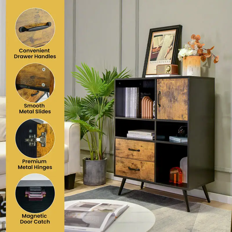 

Industrial Buffet Sideboard Kitchen Cupboard with Cubbies Drawers-Rustic Brown