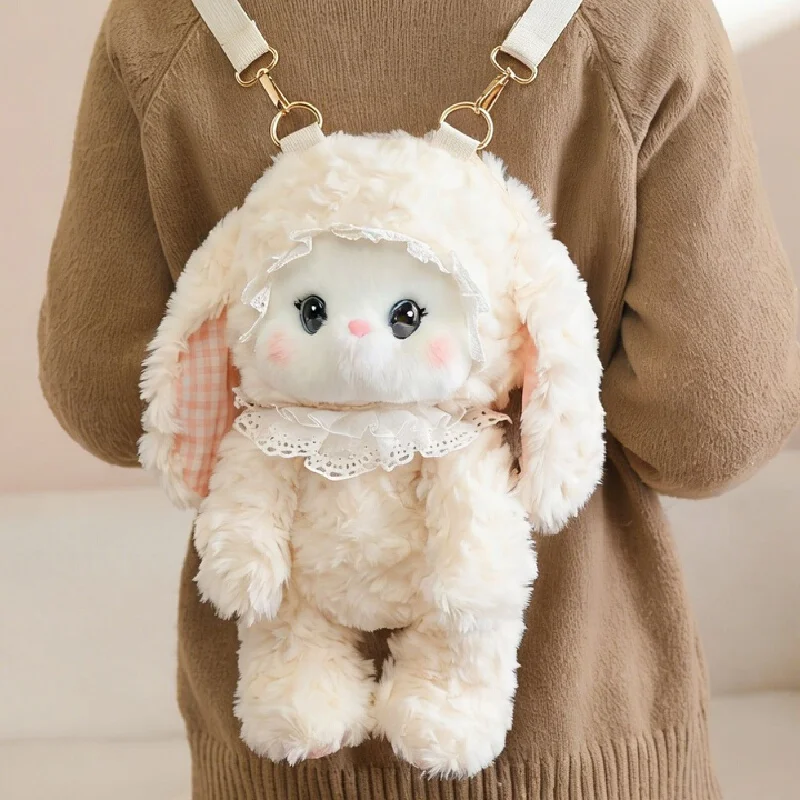 

Плюшевый рюкзак-кролик с кружевной отделкой, мягкая пушистая сумка в виде животного для девочек и подростков, повседневное использование, подарок на день рождения или праздник