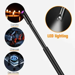 Lengthen Longer Electric Lighter With LED,Windproof USB Rechargeable Arc Lighter,Kitchen BBQ Outdoor Camping Ignition Smoke Tool