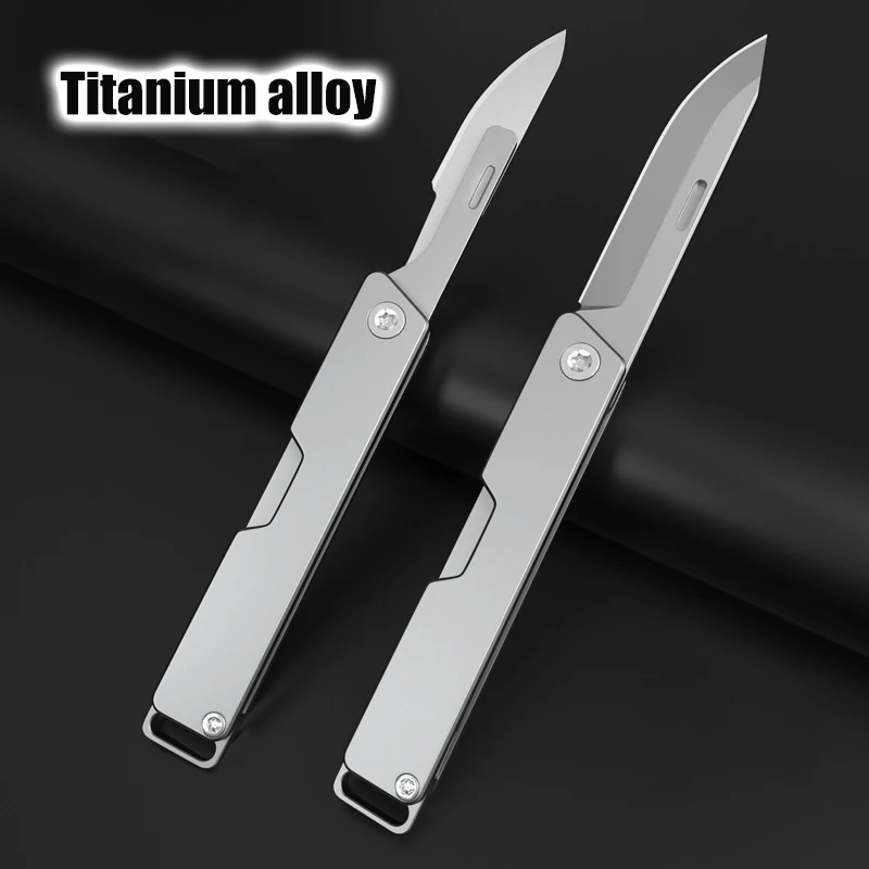 Titanium Alloy Scalpel Utility Knife Paper Open Box D2 Blade Quick Open Folding Knife No Lock Portable Pocket Key Chain Tool