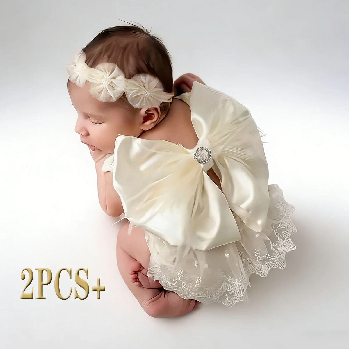 

Комплект из 2 предметов для фотосессии новорожденных: кружевной комбинезон с повязкой на голову и бантом на спине, реквизит для фотосъемки младенцев