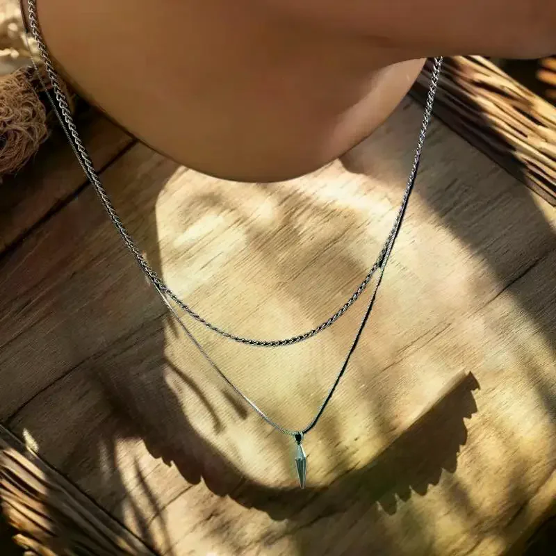 2Pcs/set Hip Hop Rivet Pendant Thin Snake Chain Necklace For Men Punk Silver/Gold Color Cuban Link Chain Party Jewelry