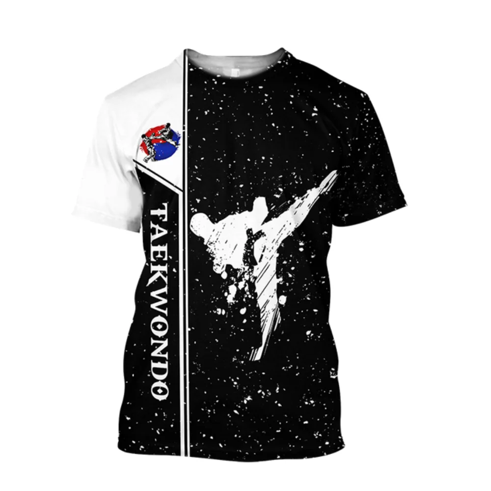 Classics Taekwondo Pattern Printed Round Neck  Men's T-shirt Leisure Loose Tops Breathable Comfortable Summer Daily Clothing