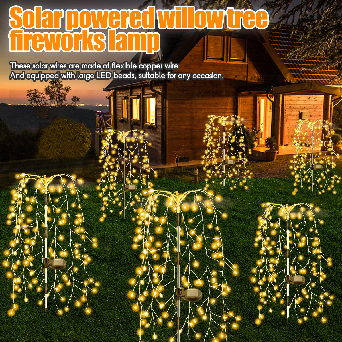 

New 120/200LED Solar Spotlights For Garden Patio Lawn Pathway IP44 Waterproof Decor Outdoor Solar Powered Willow Trees Lights