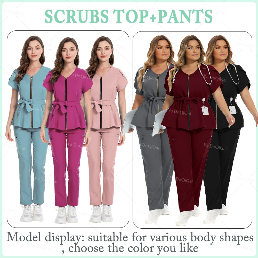 Frauen medizinische elastische Peelings setzt High-End-Krankenhaus chirurgische Uniformen Pflege Top Hosen Zubehör Beauty Spa Arbeits kleidung