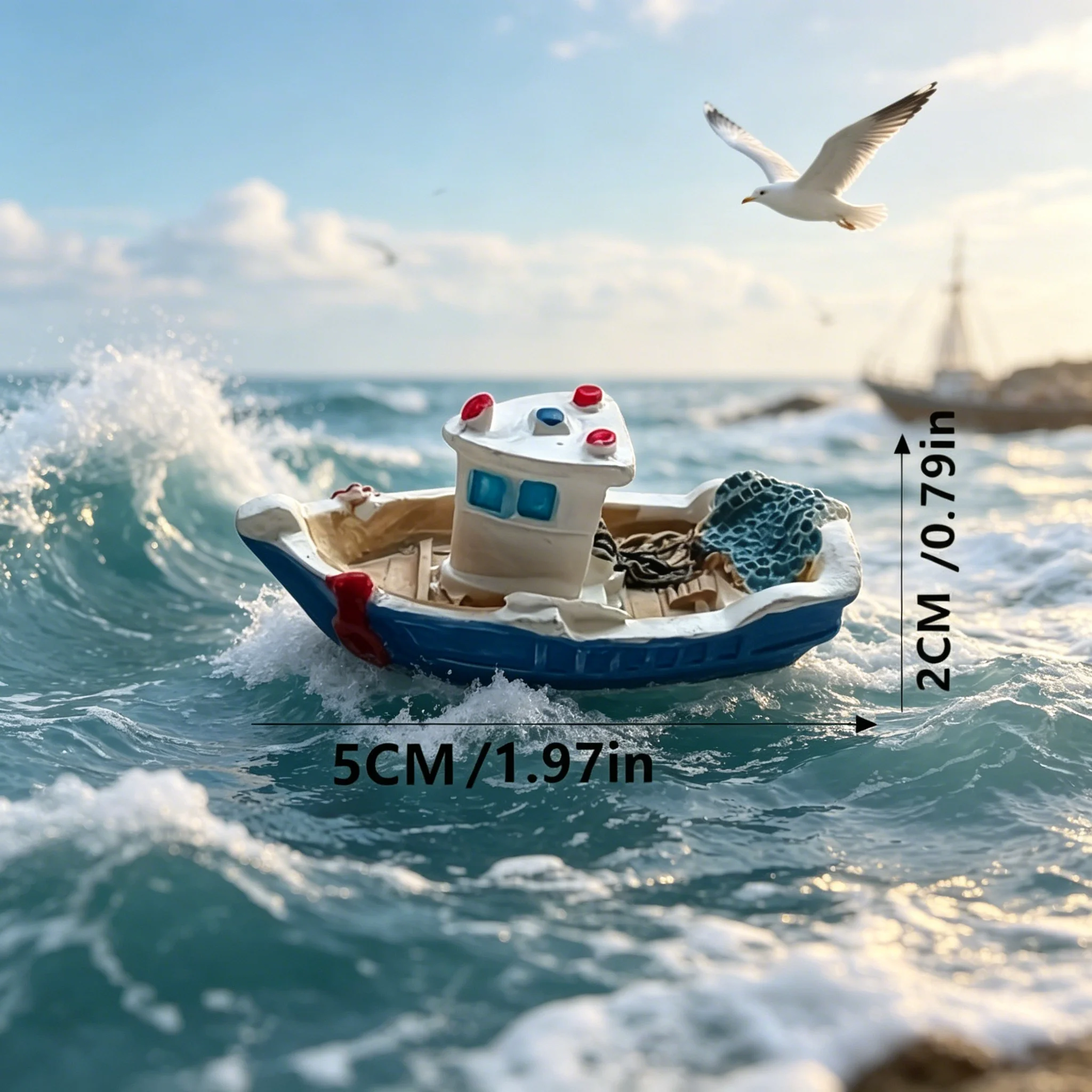 Mini Resin Fishing Boat Figurines Nautical Ship Ornament for Micro Landscape Aquarium Dollhouse DIY Decor