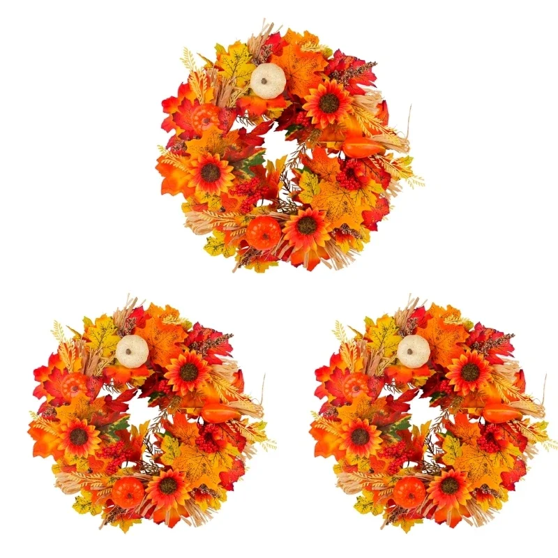 

Artificial Flower Wreath with Pumpkin, Thanksgiving Wreath Spring Wreath Harvest Day Wreath for Front Door Farmhouses